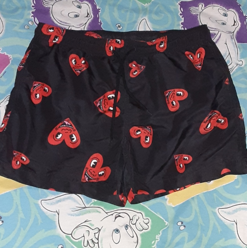Keith Haring All Over Print Heart Art Swim Trunks Swimming Shorts